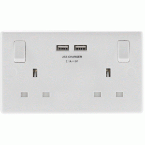 BG 13A White Switched Double Socket With Shelf & 2 X Usb