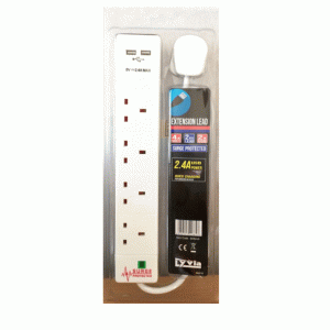 Lyvia Surge Protected Extension Lead 4 Gang With 2 USB Sockets