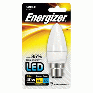 Energizer B22 Warm White Blister Pack Candle 5.9w