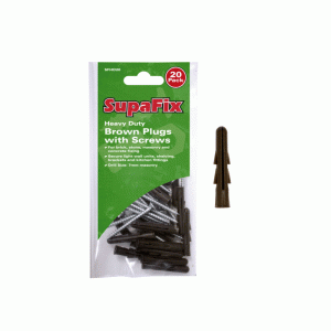 SupaFix Heavy Duty Plugs with Screws Brown Pack 20