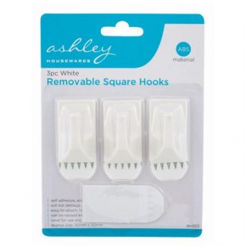 3pc White Removable Square Hooks RH503