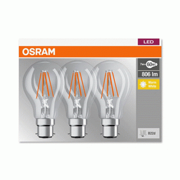 Osram 3PC BC 7W Filament Bulb
