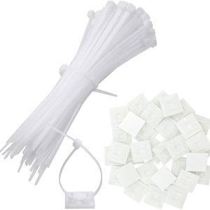 40pc White Self Adhesive Cable Tie Mounts - 23 X 23mm CH116