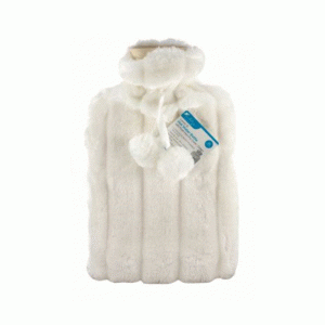 2l hot water bottle with plush faux fur cover-cream