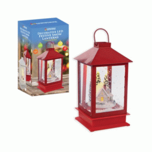 14 led festive snow lantern w/swirling snow - red