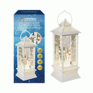 led water and glitter snowman lantern - white