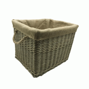 Antique Wash Large Rectangular Lined Log Basket 16-001