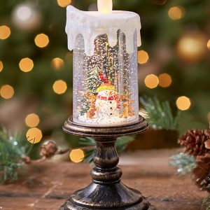 led copper candle with snowman
