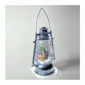 led silver lantern with Santa and reindeer