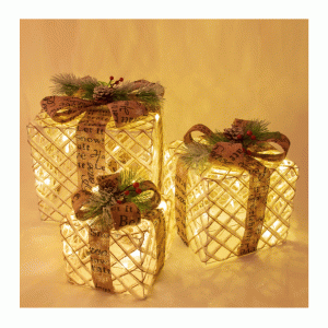 set of 3 rattan led christmas gift box