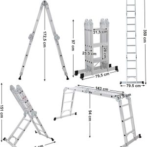 Multi-Purpose Aluminium Ladder with 14 Positions