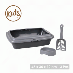 Cat Litter Tray With Bowl And Scoop Grey