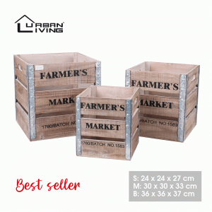 Set of 3 Wooden Storage Boxes Farmers Market
