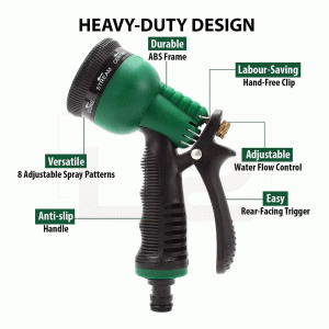 8 Function with spray nozzle with non slip grip GA129