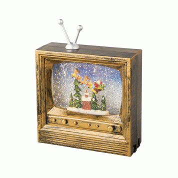 Gold TV Glitter Lit Water Spinner Decoration with Santa and Sleigh 70539
