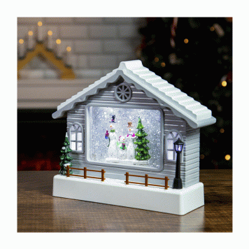 Water Filled Indoor White House Snowman LED Light Home Decor Christmas Holiday 70639