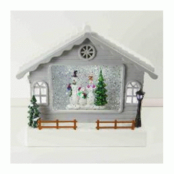 LED house water scene with snowman
