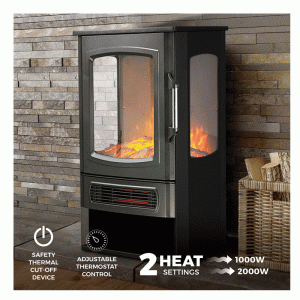 De Vielle Premium 3D Tall Electric Stove Black 2000W