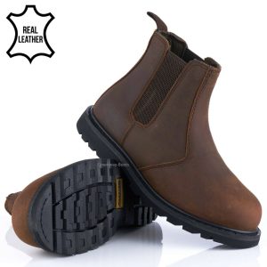 Maxsteel Goodyear Welted Slip On Chelsea Dealer Steel Toecap In Crazy Brown MS22C