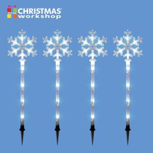 4PC 40 LED Snowflake Stake Path Lights - White 78630