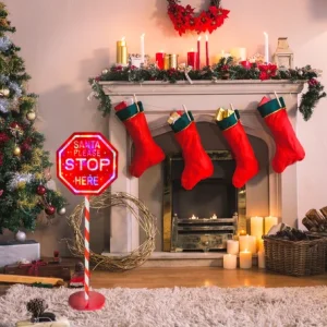 Santa Light Up Please Stop Here Sign Post 71679