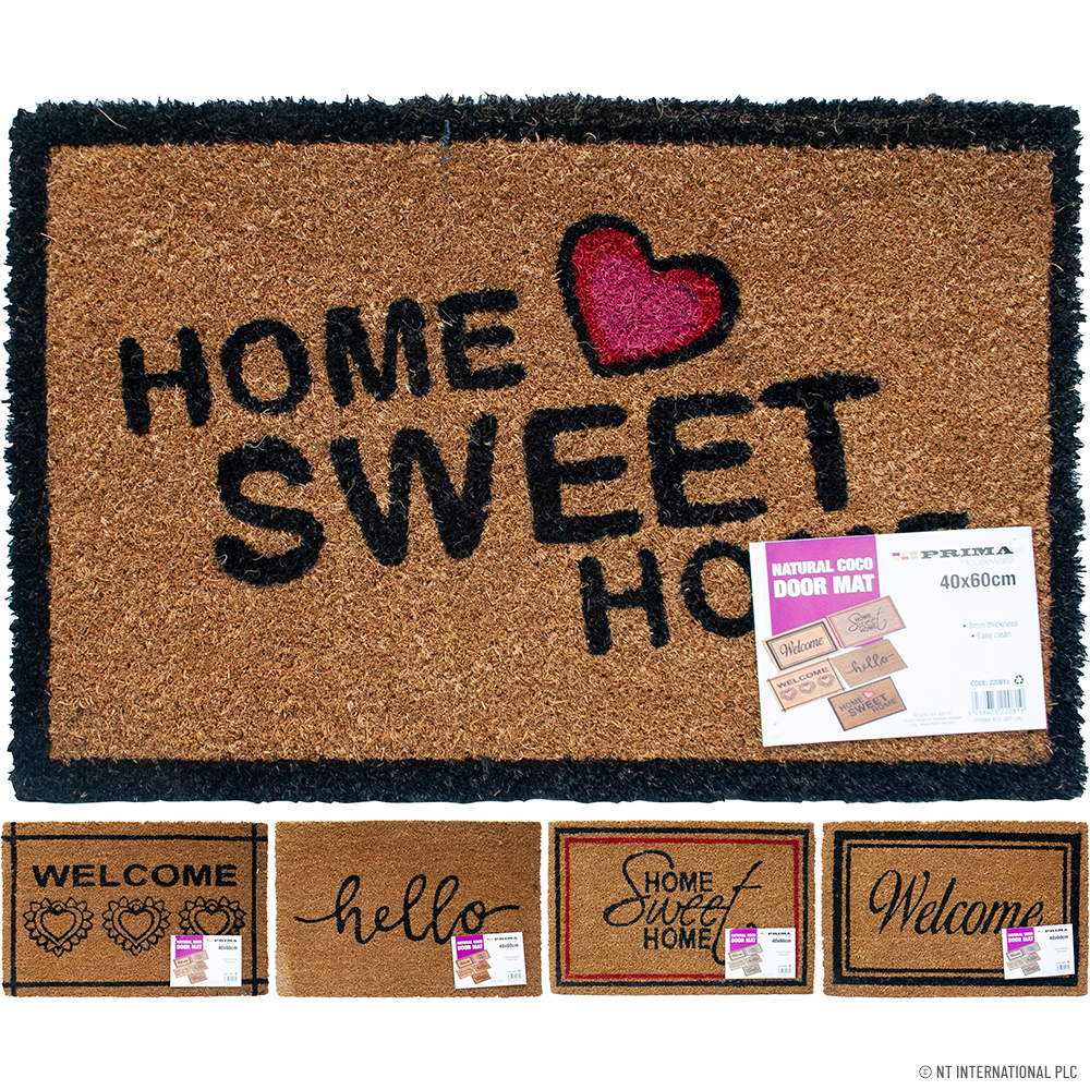 Coco Door Mat - Black Patterned Coir 40 x 60cm 22081C - Hardware Heaven