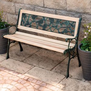 Wooden Garden Bench With Rose Effect Back FC118