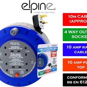 10m Cable Reel - 4 Way Socket 10A Elpine 31247C