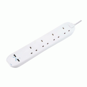 4-way extension lead with 2m cable & 2 USB ports PA106