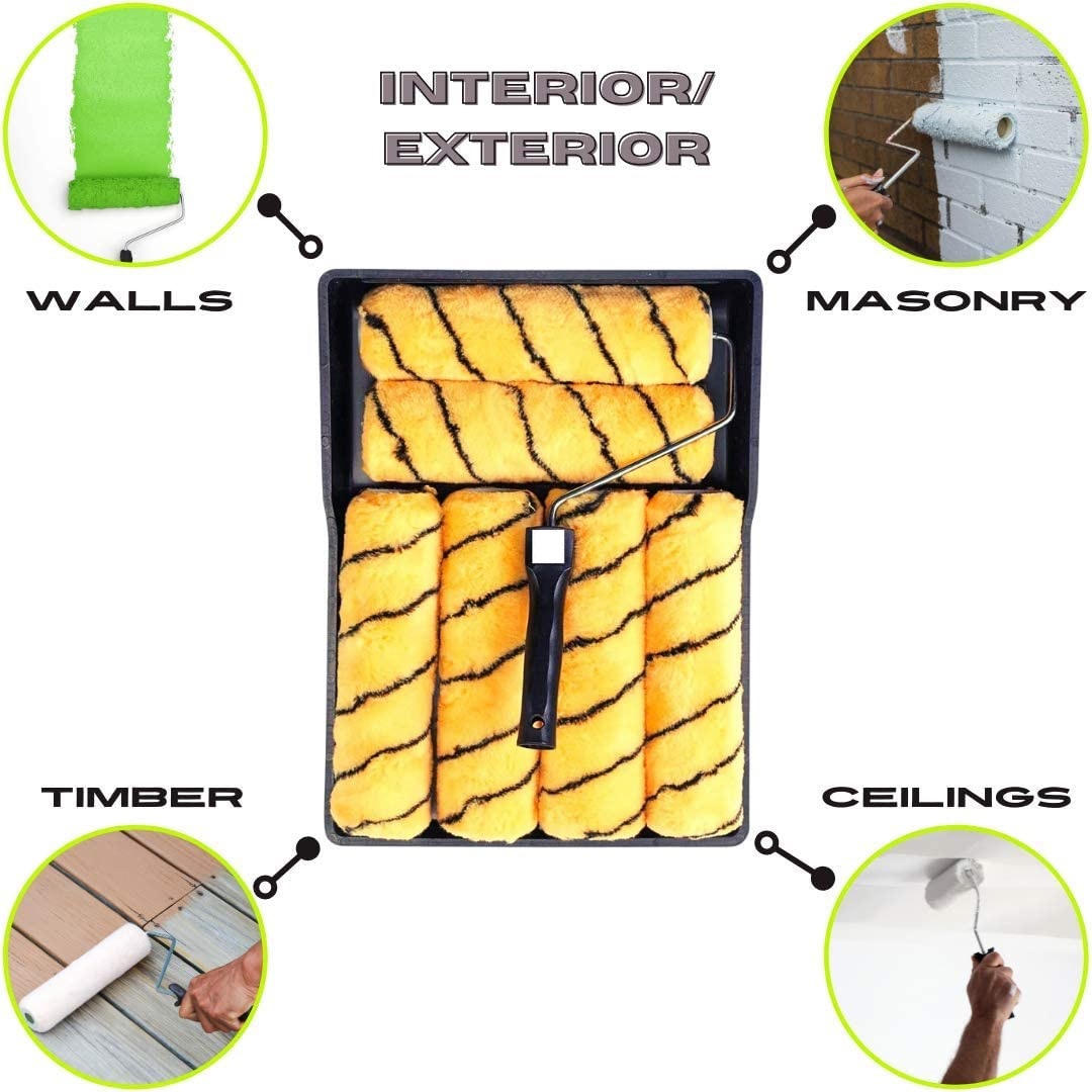 8pc 9" Tiger Stripe Paint Roller Tray Set 64142C - Image 2