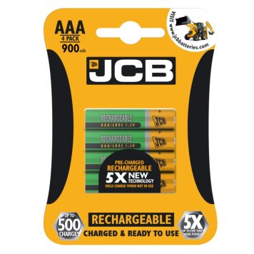 JCB Rechargeable AAA Batteries 4 Pack 900mAh