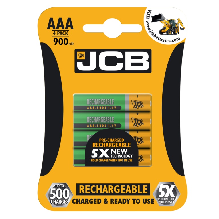 JCB Rechargeable AAA Batteries 4 Pack 900mAh