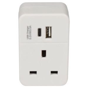 Type C/USB Plug through Adaptor With 2 USB Ports PA052