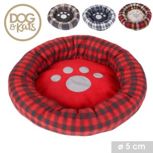 Small Dog Round Plush Dog Bed 55cm In Tartan Design 23907