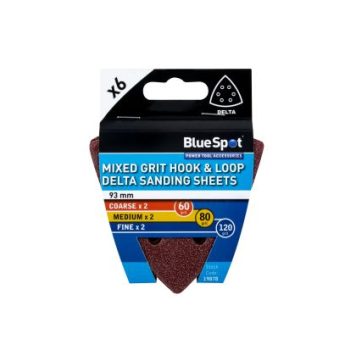 Blue Spot Tools 6 Pack 93mm Mixed Grit Delta Sanding Sheets 19878