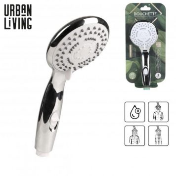 Premium 3-Jet Shower Head with Stop Function Chrome ABS Water-Saving Design Urban Living