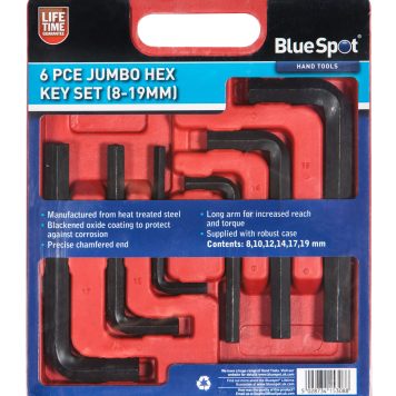 6 PCE Jumbo Hex Key Set (8-19mm) Blue Spot Tools 15308