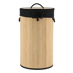 Collapsible Round Bamboo Laundry Basket with Lid CB271
