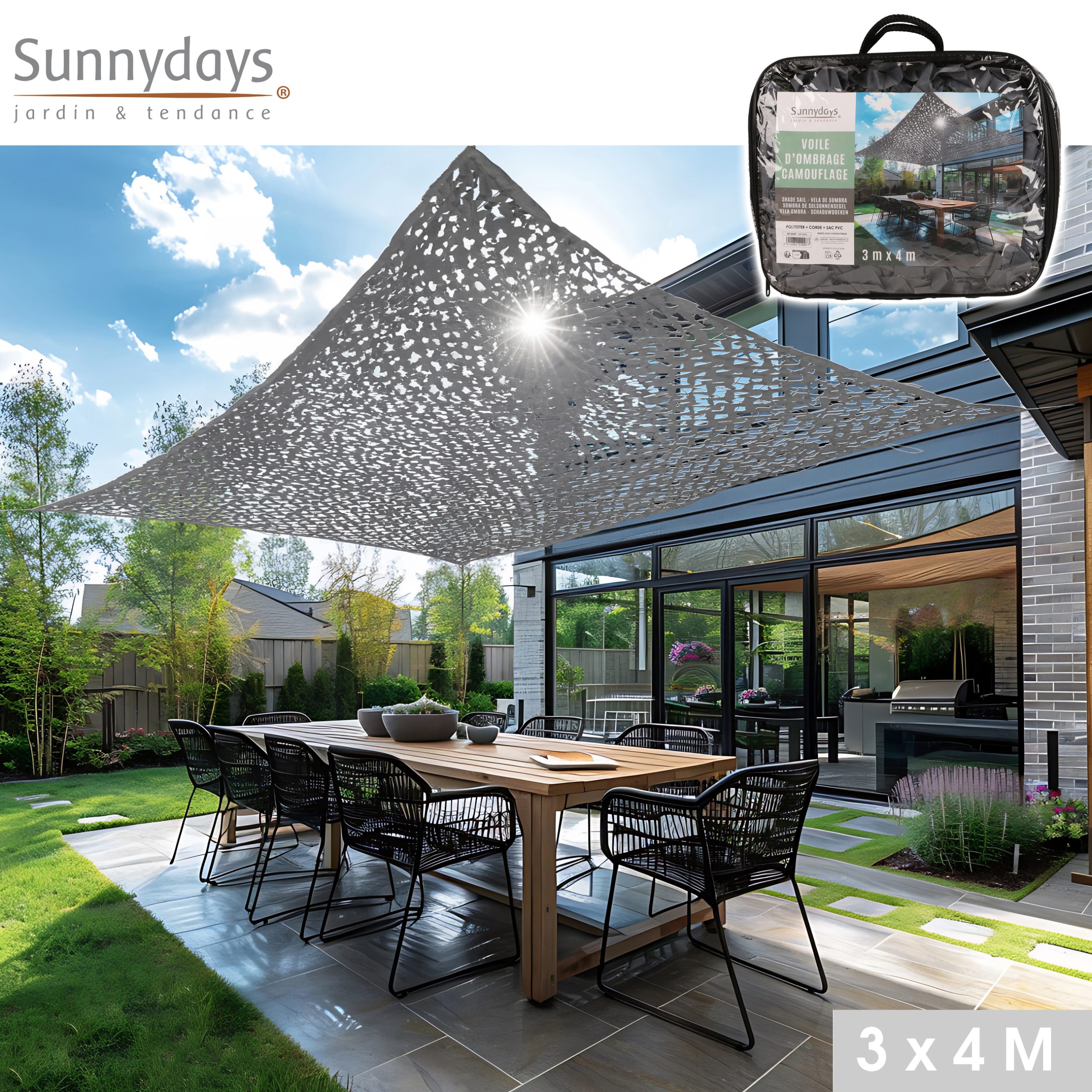 3m x 4m Gray Polyester Shade Sail