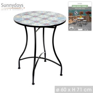 Sunnydays "Porto" Mosaic Bistro Table – Black Metal, 60cm x H 71cm