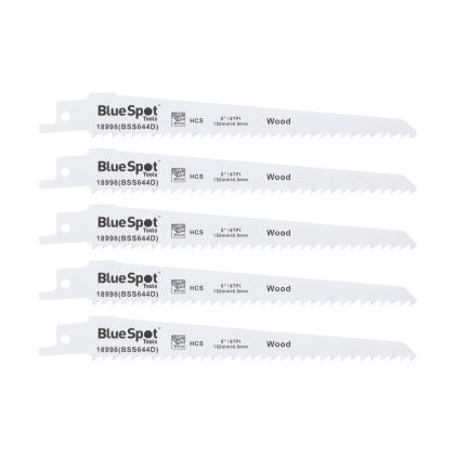 Blue Spot Tools 5 PCE 152mm (6") HCS Reciprocating Saw Blades for Wood