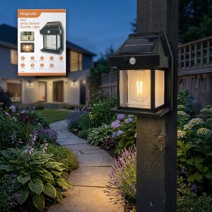 Kingavon Solar Powered PIR Motion Sensor LED Outdoor Security Wall Light - Black