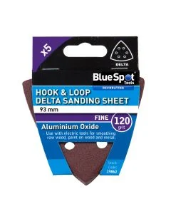 Blue Spot Tools 93mm Delta Hook & Loop Sanding Sheets 120 Grit (5 Pack)