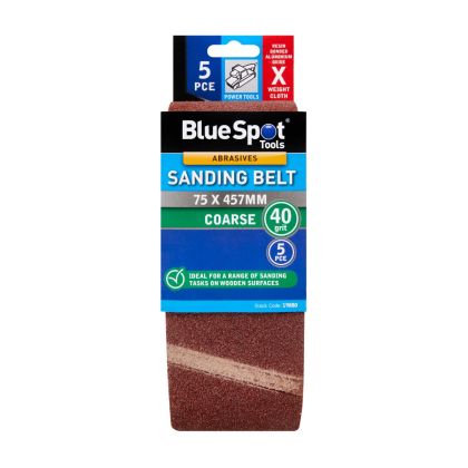 Blue Spot Tools 75 x 457mm Sanding Belts 40 Grit (5 Pack)