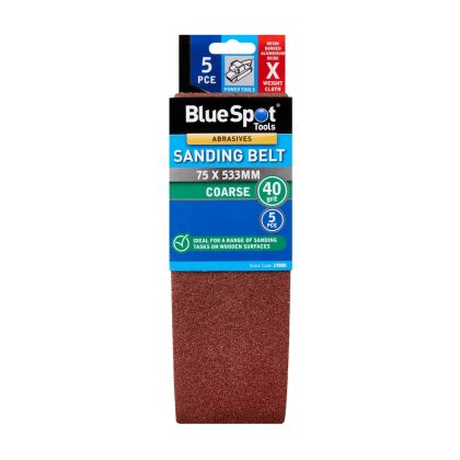 Blue Spot Tools 75 x 533mm Sanding Belts 40 Grit (5 Pack)
