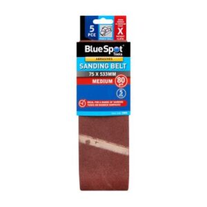 Blue Spot Tools 75 x 533mm Sanding Belts 80 Grit (5 Pack)