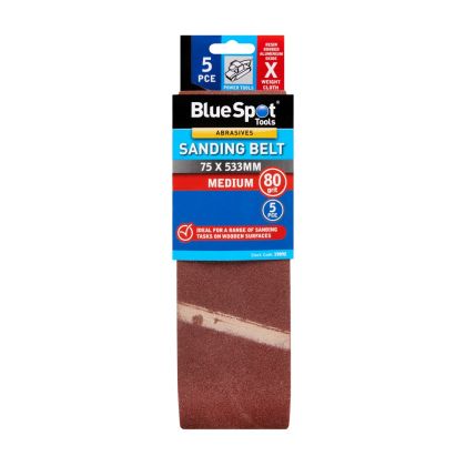 Blue Spot Tools 75 x 533mm Sanding Belts 80 Grit (5 Pack)