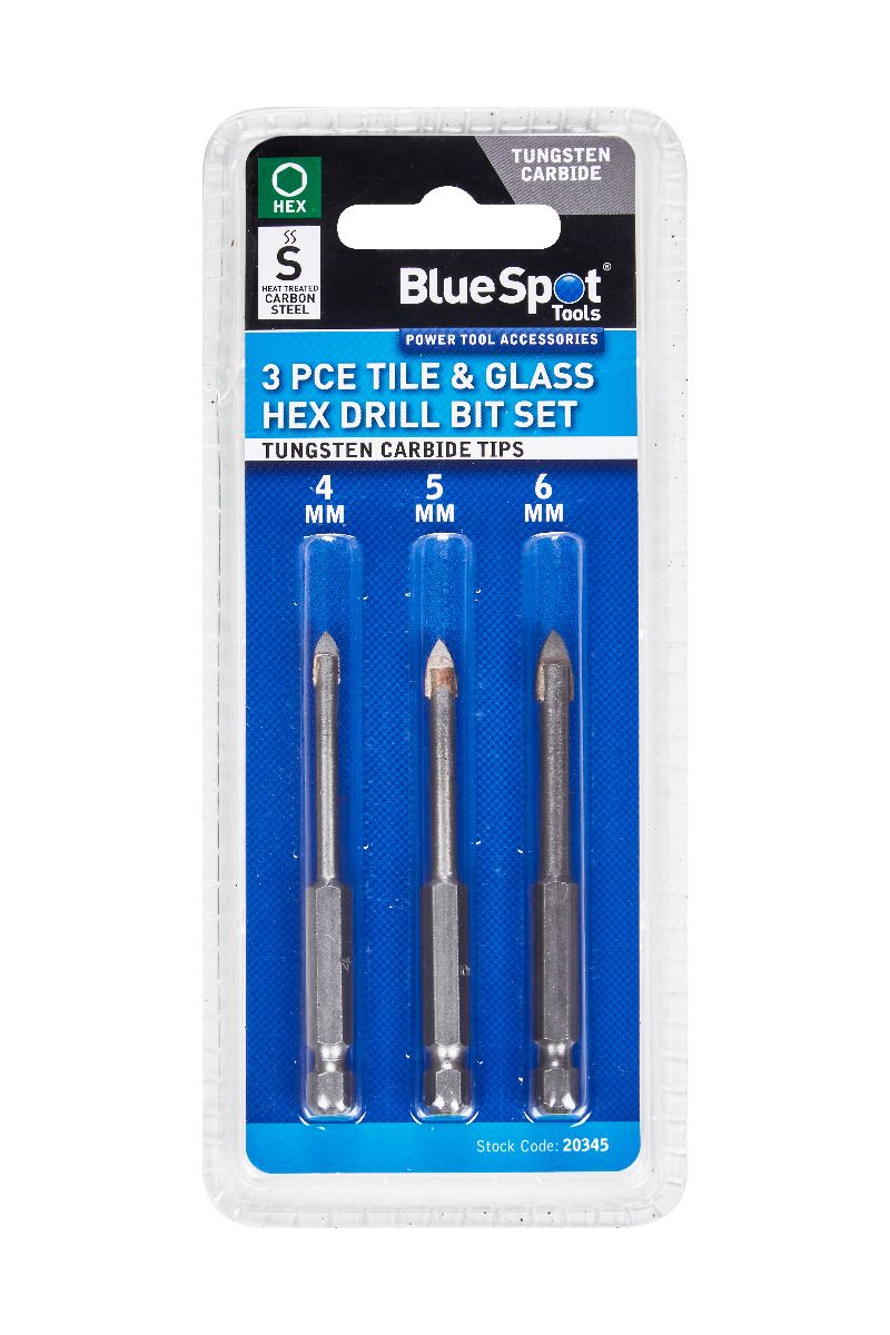 Blue Spot Tools 3 PCE Tile & Glass Hex Drill Bit Set (4-6mm)