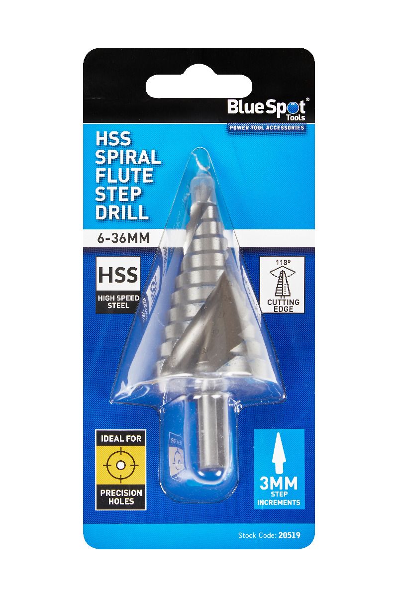 Blue Spot Tools HSS Spiral Flute Step Drill Bit (6-36mm)