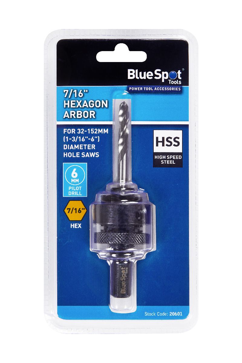 Blue Spot Tools 7/16" Hexagon Hole Saw Arbor for 32-152mm Saws